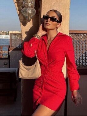 Zara Red Ruched Mini Dress